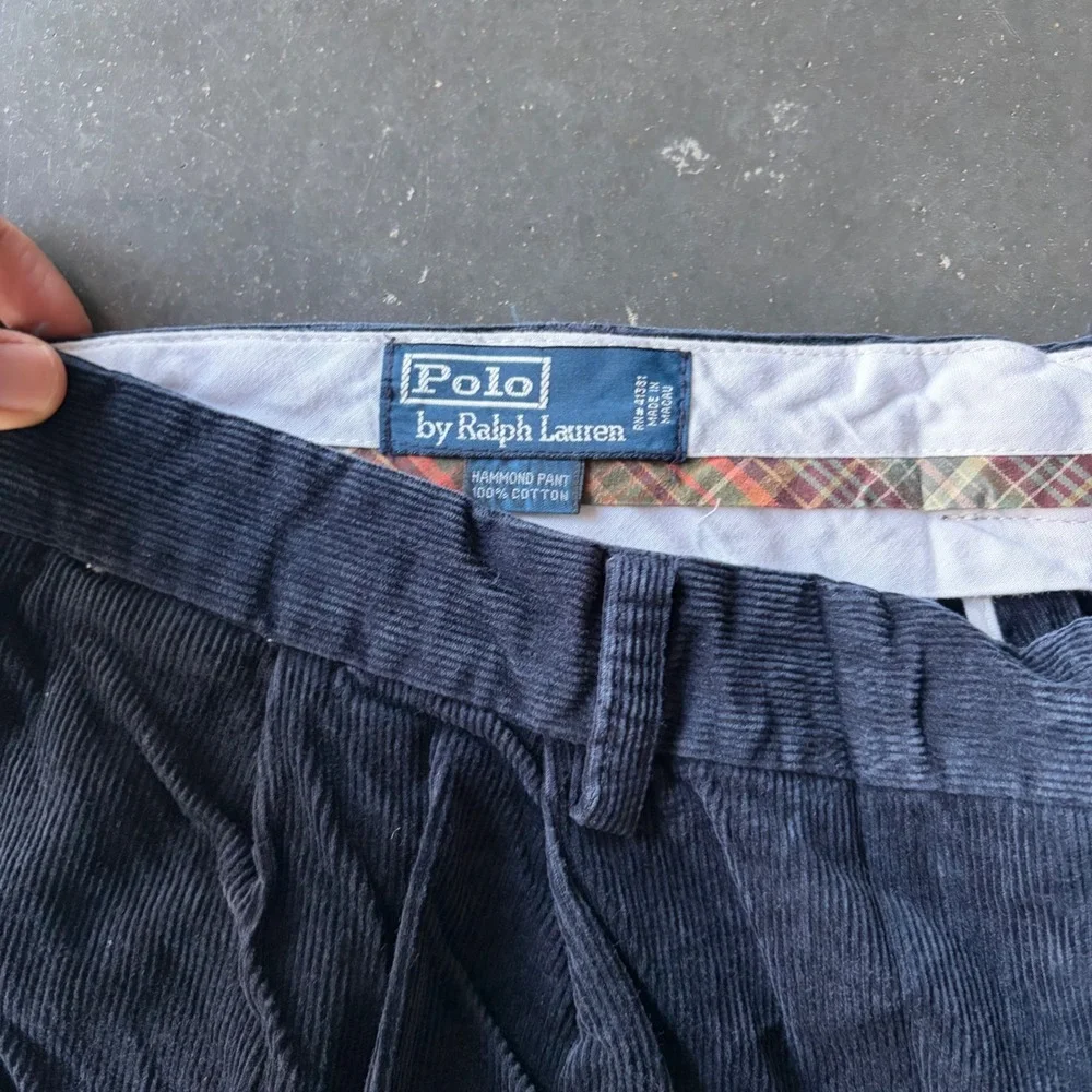 Polo Ralph Lauren Hammond Pant Navy Blue Corduroy Pleated Mens 36x28